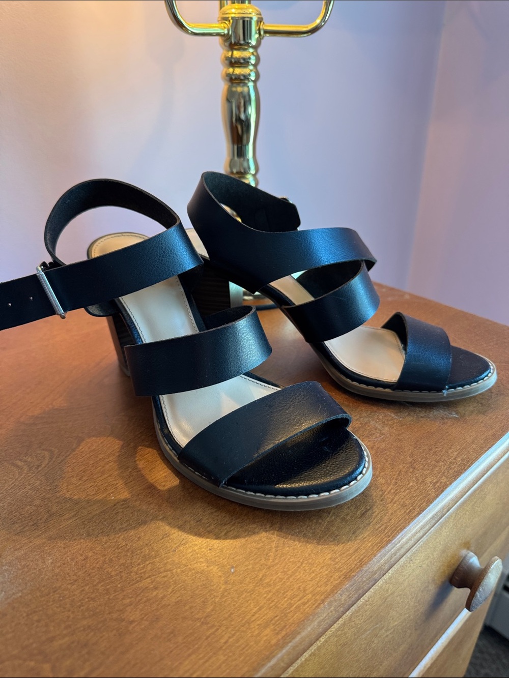 Women's Black Strappy Block Heel Sandals size 8